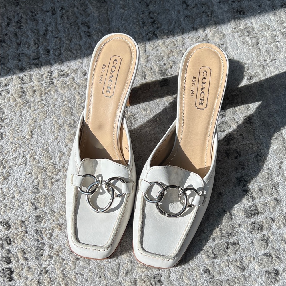 Coach white leather mules size 8